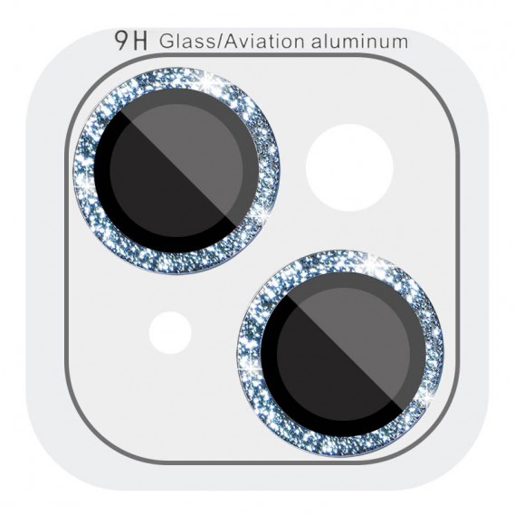Защитное стекло Metal Sparkles на камеру (в упак.) для Apple iPhone 15 (6.1") / 15 Plus (6.7"), Голубой / Light Blue