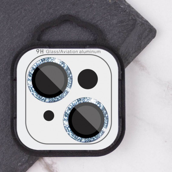 Защитное стекло Metal Sparkles на камеру (в упак.) для Apple iPhone 15 (6.1") / 15 Plus (6.7"), Голубой / Light Blue