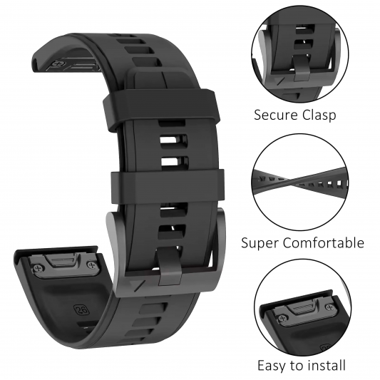 Ремінець Garmin QuickFit 20 мм (силіконовий) для Fenix 8 (43mm) / 7S / 6S / 5S, Black - зображення 3 