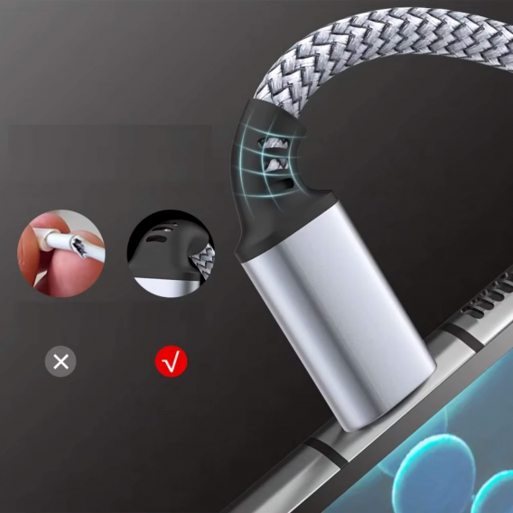 Кабель Type-C to Type-C 60W PD (5 метрів) Нейлонове обплетення Сірий