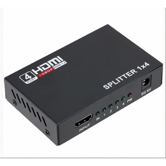 Розгалужувач HDMI на 4 порти спліттер активний чорний