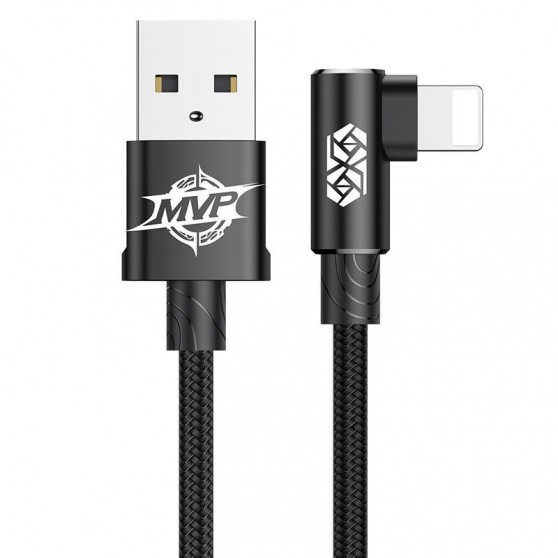 Кабель для Айфона Baseus MVP Elbow L-подібне підключення USB to Lightning 1.5A (2m) (CALMVP-A), Чорний