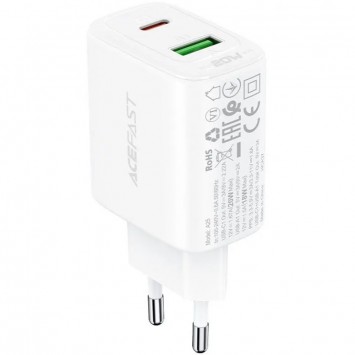 Зарядний пристрій Acefast A25 PD20W (USB-C+USB-A) dual port, White