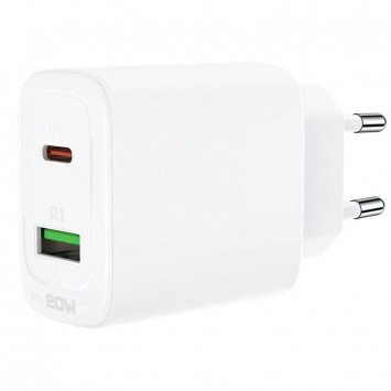 Зарядний пристрій Acefast A25 PD20W (USB-C+USB-A) dual port, White - Мережеві ЗП (220 В) - зображення 1 