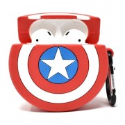 Силиконовый футляр Marvel & DC series для наушников AirPods 1/2 + карабин, Капитан Америка / Красный