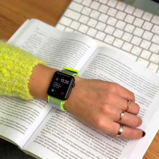 Ремінець Nylon для Apple watch 42mm/44mm/45mm/49mm, Салатовий / Neon green - зображення 1 