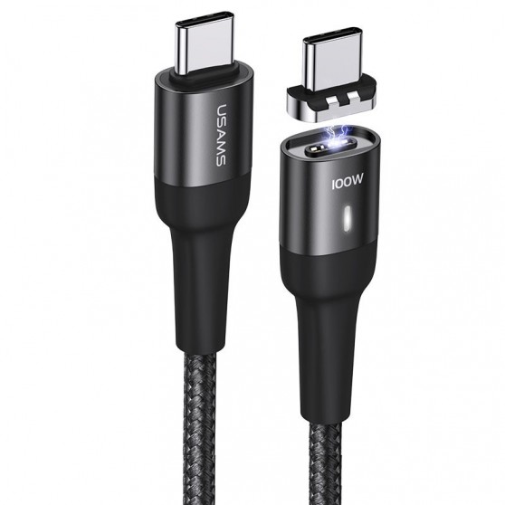Магнітний кабель USAMS US-SJ466 U58 Type-C to Type-C 100W PD Fast Charge Magnetic Data Cable (1.5m), Чорний