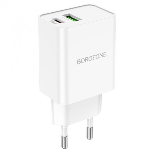 Зарядний пристрій Borofone BA69A PD20W+QC3.0 у білому кольорі