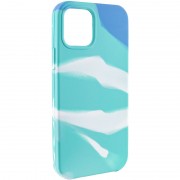 Чехол для Apple iPhone 13 Pro (6.1"") - Silicone case full Aquarelle (Бирюзово-белый)