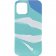 Чехол для Apple iPhone 13 Pro (6.1"") - Silicone case full Aquarelle (Бирюзово-белый)