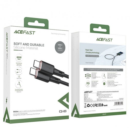 USB кабель Acefast C2-03 USB-C to USB-C zinc alloy silicone (1m), Black - зображення 4 