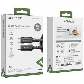 USB кабель Acefast C4-03 USB-C to USB-C 100W aluminum alloy (1m), Black - Type-C кабели - изображение 2