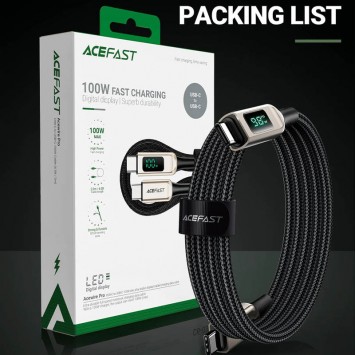 USB кабель Acefast C6-03 USB-C to USB-C 100W zinc alloy digital display braided (1m), Silver - Type-C кабели - изображение 4