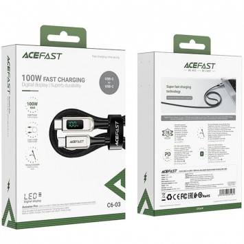 USB кабель Acefast C6-03 USB-C to USB-C 100W zinc alloy digital display braided (1m), Silver - Type-C кабелі - зображення 3 
