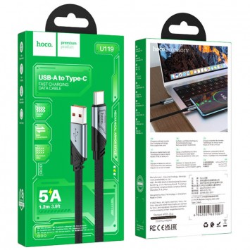 USB кабель Hoco U119 Machine charging data USB to Type-C 5A (1.2m), Black - Type-C кабели - изображение 4