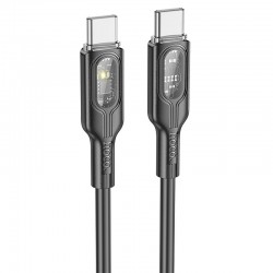 USB кабель Hoco U120 Transparent explore Intelligent Power-off PD 60W Type-C to Type-C (1.2m), Black