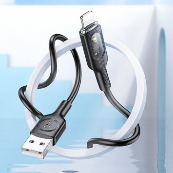 Кабель до Айфона Hoco U120 Transparent explore intelligent power-off USB to Lightning (1.2m), Black - Lightning - изображение 2