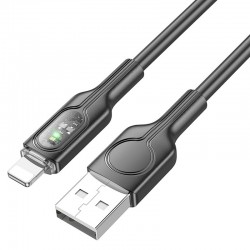 Кабель до Айфона Hoco U120 Transparent explore intelligent power-off USB to Lightning (1.2m), Black