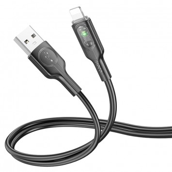 Кабель до Айфона Hoco U120 Transparent explore intelligent power-off USB to Lightning (1.2m), Black - Lightning - изображение 1