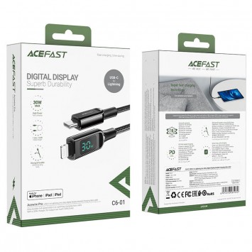 Шнур для Айфона Acefast MFI C6-01 USB-C to Lightning zinc alloy digital display braided (1m), Black - Lightning - изображение 6