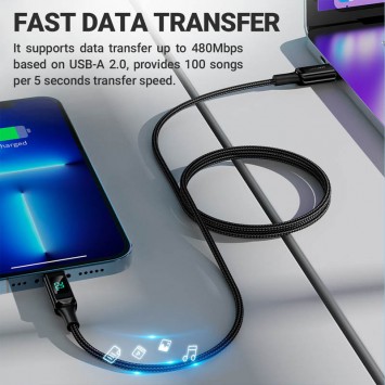 Шнур для Айфона Acefast MFI C6-01 USB-C to Lightning zinc alloy digital display braided (1m), Black - Lightning - изображение 3