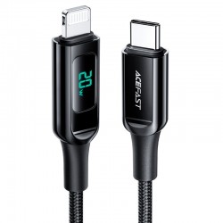 Шнур для Айфона Acefast MFI C6-01 USB-C to Lightning zinc alloy digital display braided (1m), Black