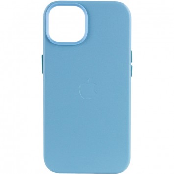 Синій шкіряний чохол з MagSafe для iPhone 14 (AA) на білому фоні
