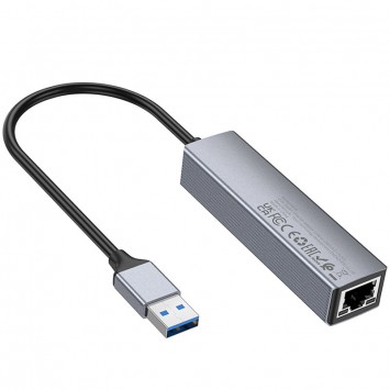 Сірий металевий перехідник HUB Hoco HB34 Easy link з USB на USB3.0*3+RJ45 Gigabit Ethernet адаптер