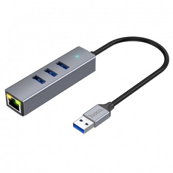 Перехідник HUB Hoco HB34 Easy link USB Gigabit Ethernet adapter (USB to USB3.0*3+RJ45), Metal gray - Кабелі / Перехідники - зображення 4 