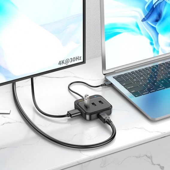 Перехідник HUB Hoco HB37 Easy link 6-in-1 Multiport Adapter (HDTV+RJ45+USB3.0+USB2.0*2+PD100W), Black