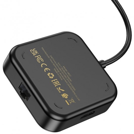 Переходник HUB Hoco HB37 Easy link 6-in-1 Multiport Adapter (HDTV+RJ45+USB3.0+USB2.0*2+PD100W), Black - изображение 2