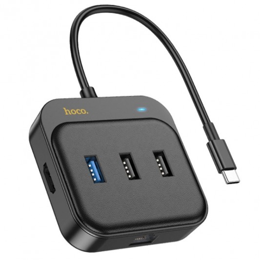 Переходник HUB Hoco HB37 Easy link 6-in-1 Multiport Adapter (HDTV+RJ45+USB3.0+USB2.0*2+PD100W), Black - изображение 1