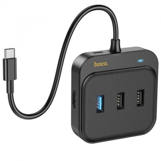 Переходник HUB Hoco HB37 Easy link 6-in-1 Multiport Adapter (HDTV+RJ45+USB3.0+USB2.0*2+PD100W), Black