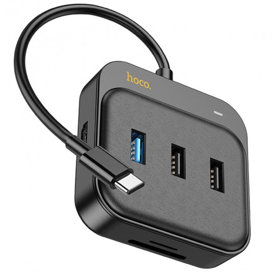 Переходник HUB Hoco HB38 Easy link 7-in-1 Multiport Adapter(HDTV+SD/TF+USB3.0+USB2.0*2+PD100W), Black - изображение 2