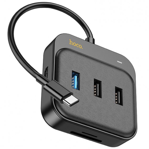 Перехідник HUB Hoco HB38 Easy link 7-in-1 Multiport Adapter (HDTV+SD/TF+USB3.0+USB2.0*2+PD100W), Black