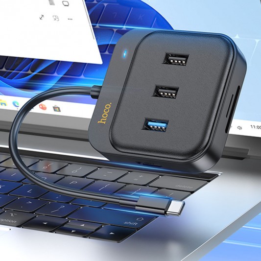 Переходник HUB Hoco HB38 Easy link 7-in-1 Multiport Adapter(HDTV+SD/TF+USB3.0+USB2.0*2+PD100W), Black - изображение 6