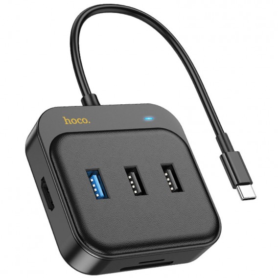 Перехідник HUB Hoco HB38 Easy link 7-in-1 Multiport Adapter (HDTV+SD/TF+USB3.0+USB2.0*2+PD100W), Black