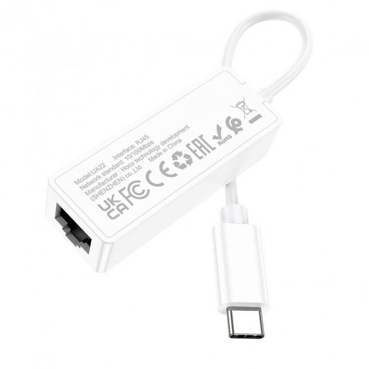 Перехідник Hoco UA22 Acquire Type-C ethernet adapter (100 Mbps), White - зображення 1 