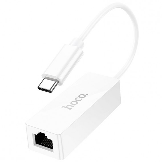 Перехідник Hoco UA22 Acquire Type-C ethernet adapter (100 Mbps), White