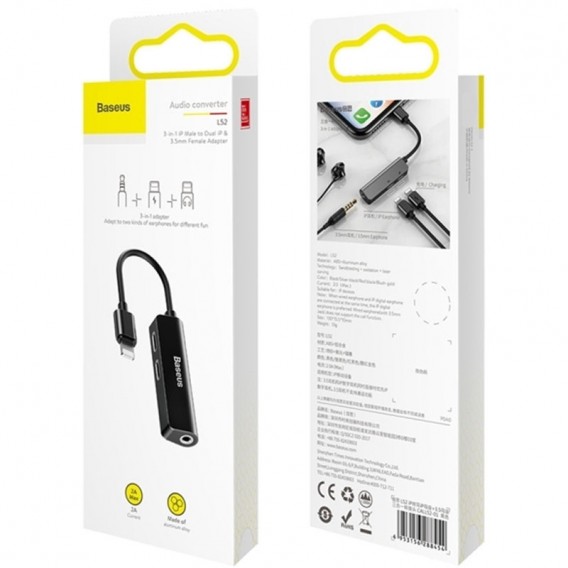 Переходник Baseus 3-in-1 Lightning Male to Dual Lightning & 3.5mm Female Adapter L52 (CALL52-0), Black