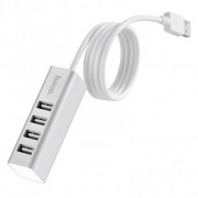 Перехідник HUB Hoco HB1 USB to USB 2.0 (4 port) (1m), Срібний
