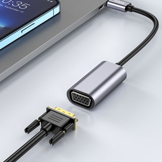 Переходник Hoco UA21 Origin Type-C to VGA, Metal gray