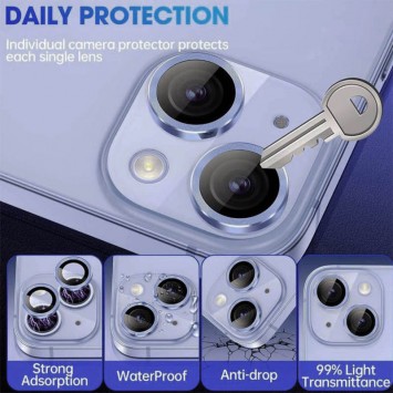 Защитное стекло Metal Classic на камеру (в упак.) для Apple iPhone 15 (6.1") / 15 Plus (6.7"), Голубой / Light Blue - iPhone 15 - изображение 5