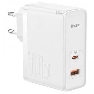 Зарядний пристрій Baseus GaN5 Pro Type-C+USB 100W EU (CCGP09020), Білий