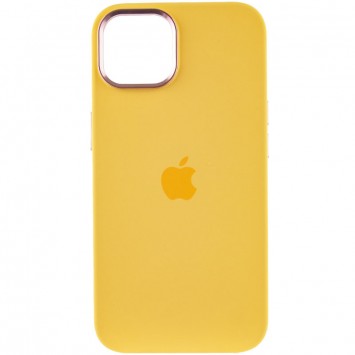 Жовтий чохол з металевими кнопками Silicone Case Metal Buttons (AA) для iPhone 14
