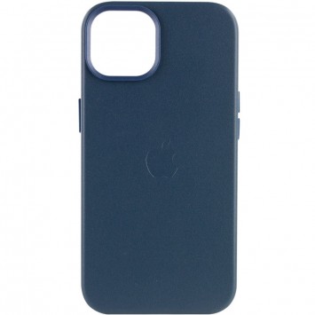 Чехол для iPhone 13, сделанный из кожи в индиго синем цвете, модель Leather Case (AA Plus) с функцией MagSafe.