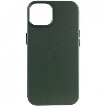 Военно-зеленый кожаный чехол Leather Case (AA) с MagSafe для Айфон 14 Плюс