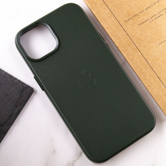 Шкіряний чохол для iPhone 14 Plus - Leather Case (AA) with MagSafe, Military green - зображення 6 