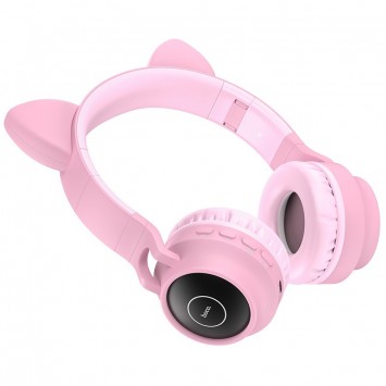 Рожеві беспроводні Bluetooth-навушники Hoco W27 на білому фоні