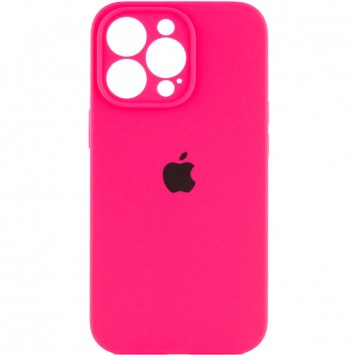 Розовый силиконовый чехол для iPhone 14 Pro Max с полной защитой камеры, цвета Barbie pink.